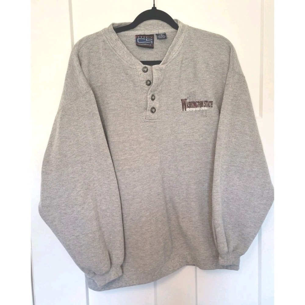 Crable Sportswear Washington State Cougars Gray Thermal Henley Sweatshirt Mens M